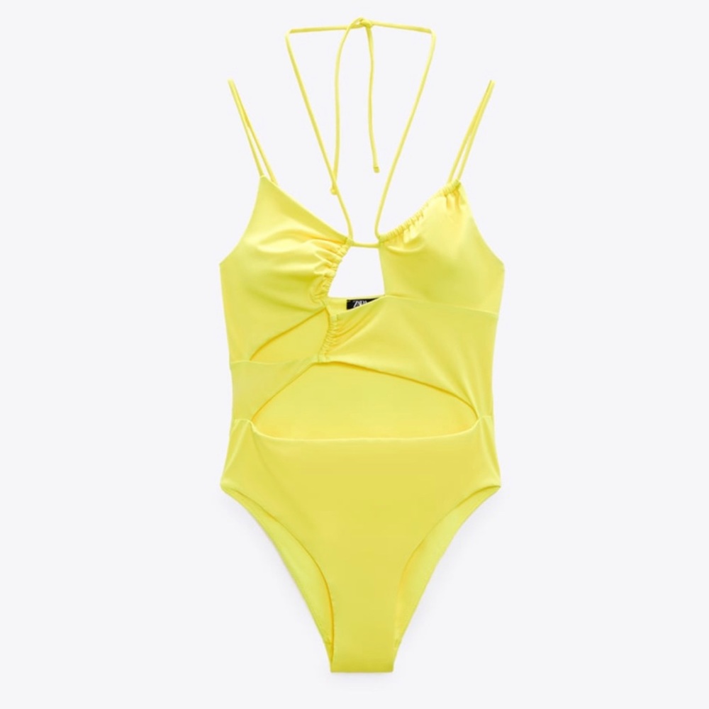 Zara Yellow Asymmetric Crisscross swimwear. NWT. - Picture 3 of 3